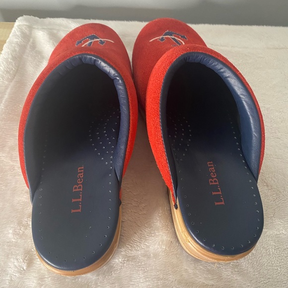 L L Bean Women’s Embroidered Anchor Red Suede Slides Clogs Mules Size 6.5 - Picture 6 of 11
